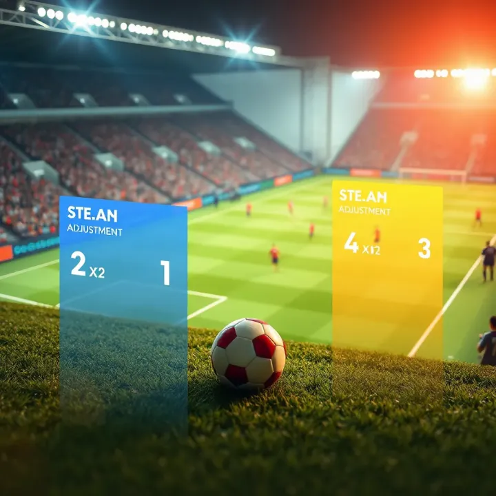 Football pitch with teams and virtual score adjustments to illustrate Asian Handicap betting concept