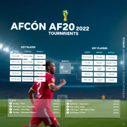 AFCON Tournament Overview and Key Player Highlights Graphic showing tournament schedule and key players to watch in African football championship