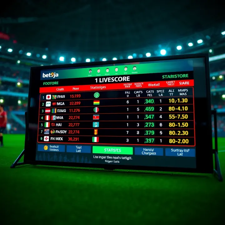 Live football scores and statistics displayed on a digital screen