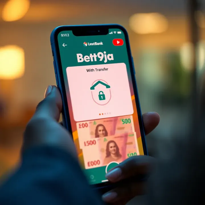 Illustration of secure bank transfer transaction on a mobile device with Nigerian currency symbols