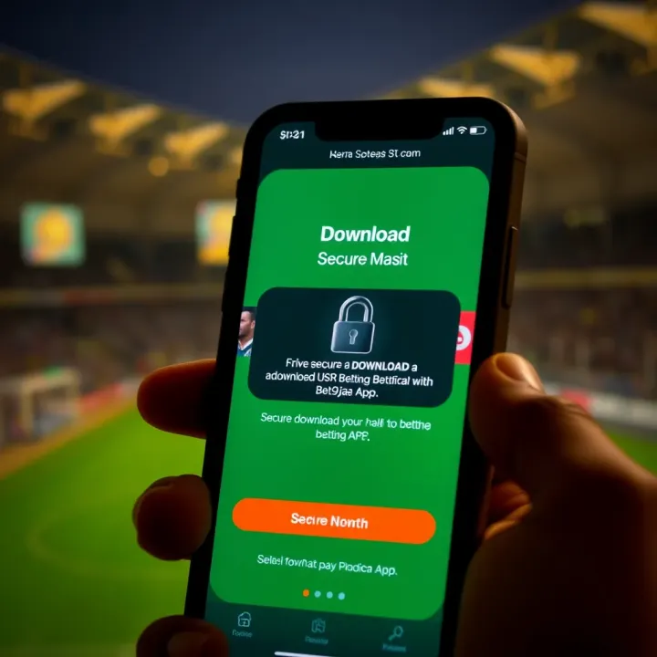 Mobile device showing secure download notification for a betting application