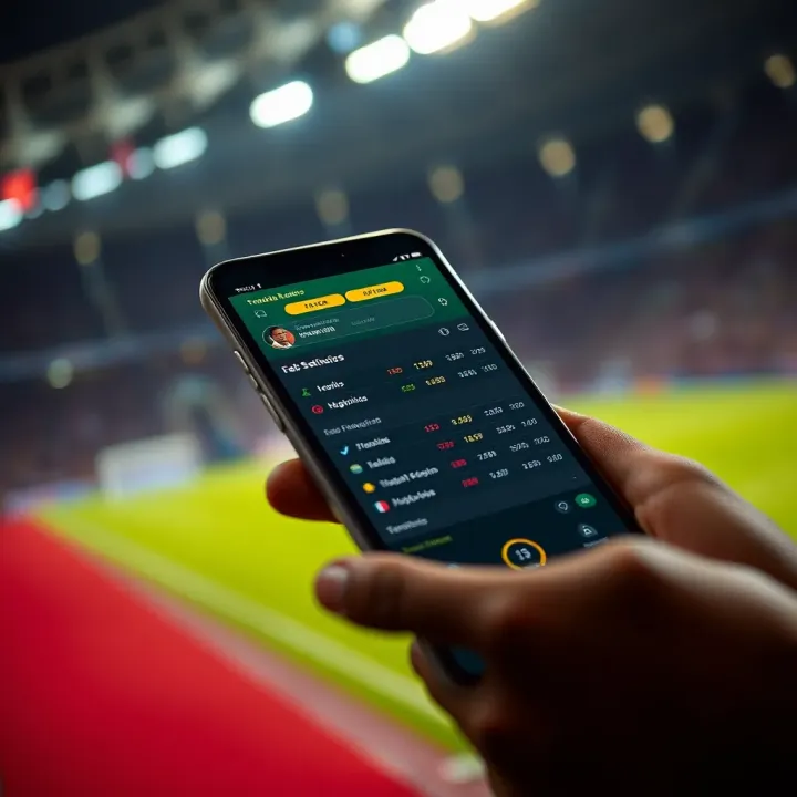Football Betting Odds and Statistics Displayed on Mobile Device Digital interface displaying football betting odds and statistics on a smartphone screen