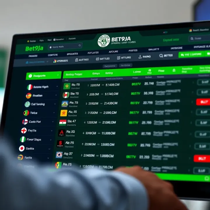User interface of Bet9ja sports betting website showing betting options and odds