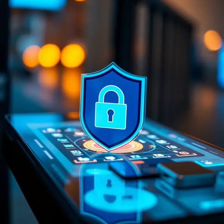 Conceptual illustration of online privacy protection with a digital lock and shield over a smartphone screen